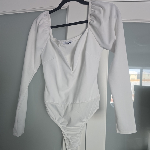 Fashion Nova Tops - Fashion Nova White Long-Sleeve One-Piece Bodysuit